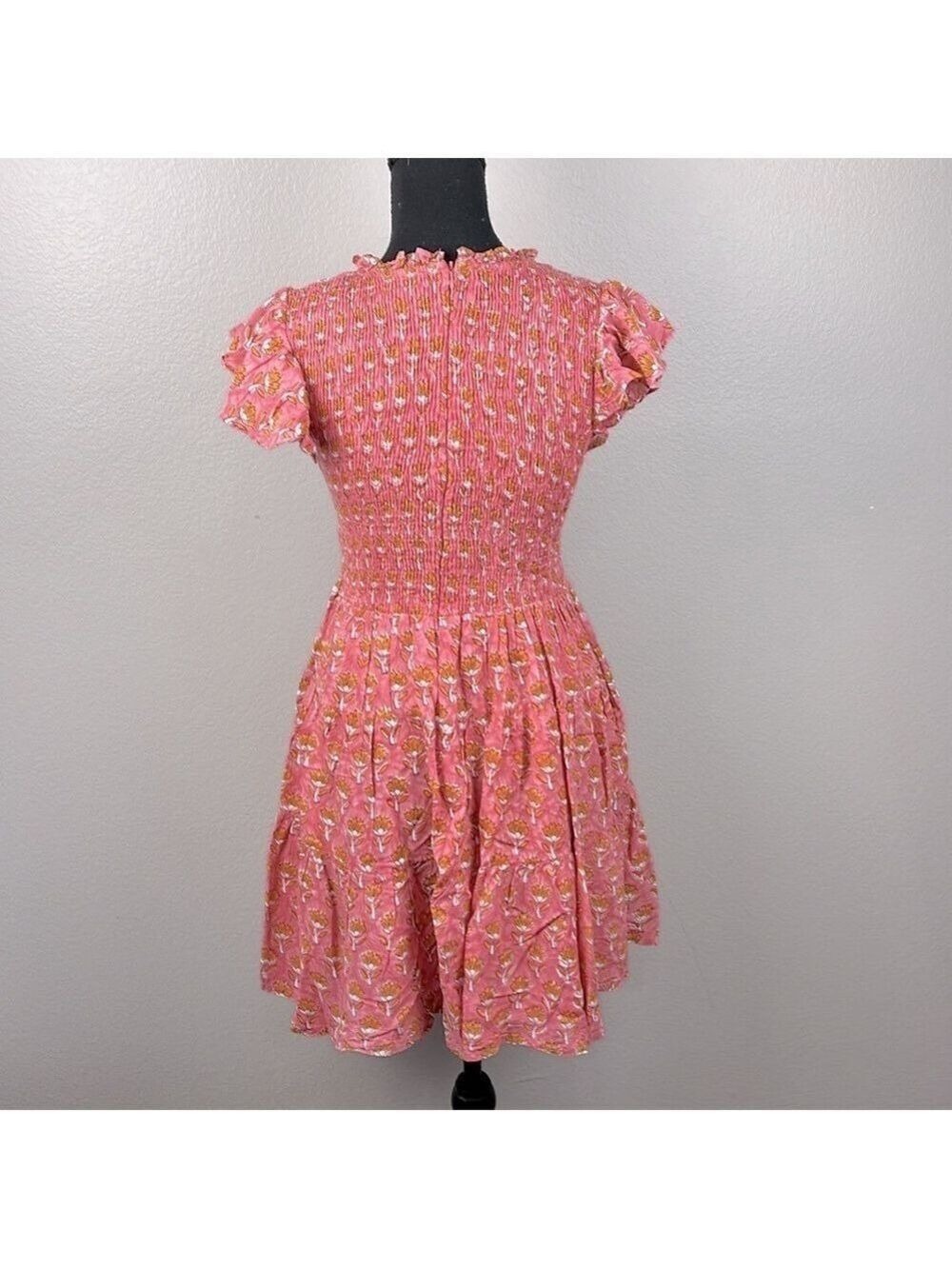 J. Marie Elena Smocked Dress Flutter Sleeves Floral Ruffle Pockets Prairie  S - Picture 5 of 13